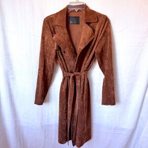 BLANK NYC Cocoa Brown Faux Suede Trench Coat Belted with Pockets
